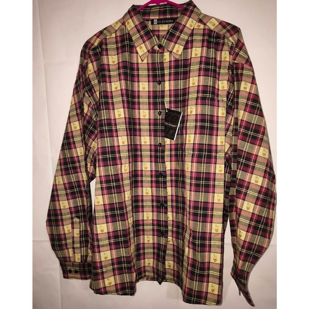 Vintage 90s Womens Size 22 Shirt Boho Button Up Long Sleeve Cottage Granny Plaid